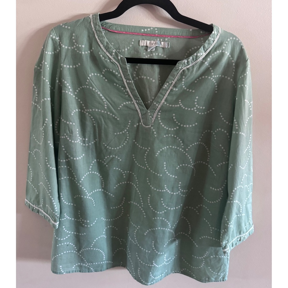 Boden Sage Green Dotted Swirl Tunic Boho Cottagecore Split V-Neck 8